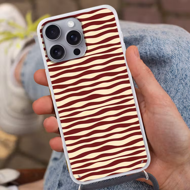 Telefoonhoesje met koord - Golven - Rood - Patroon - Crème — 2