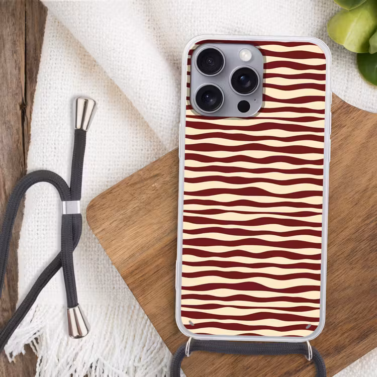 Telefoonhoesje met koord - Golven - Rood - Patroon - Crème — 3