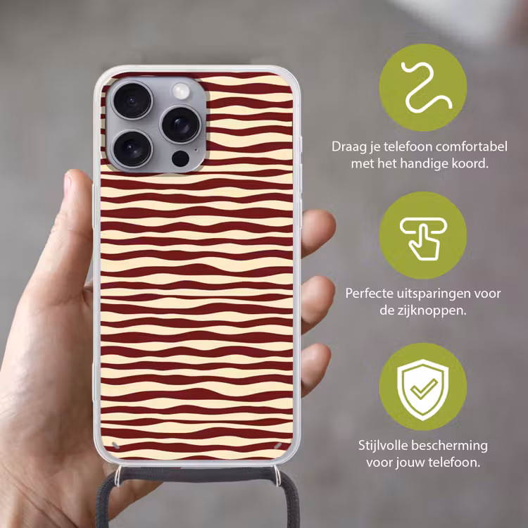 Telefoonhoesje met koord - Golven - Rood - Patroon - Crème — 4