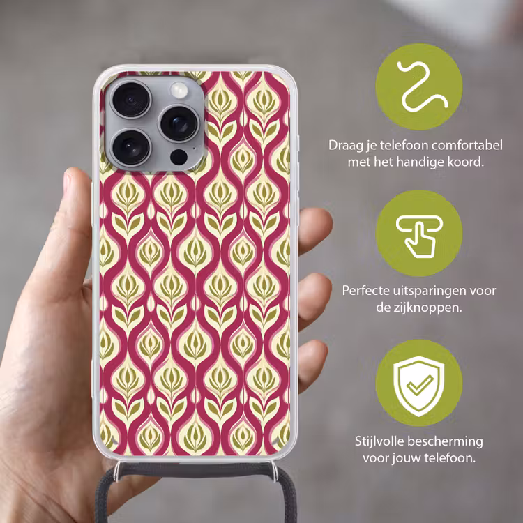 Telefoonhoesje met koord - Retro - Floraal - Paars — 4