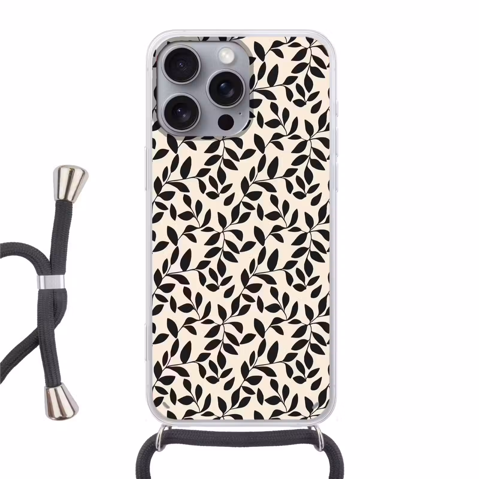 Telefoonhoesje met koord - Elegant - Patroon - Zwart - Beige — 1