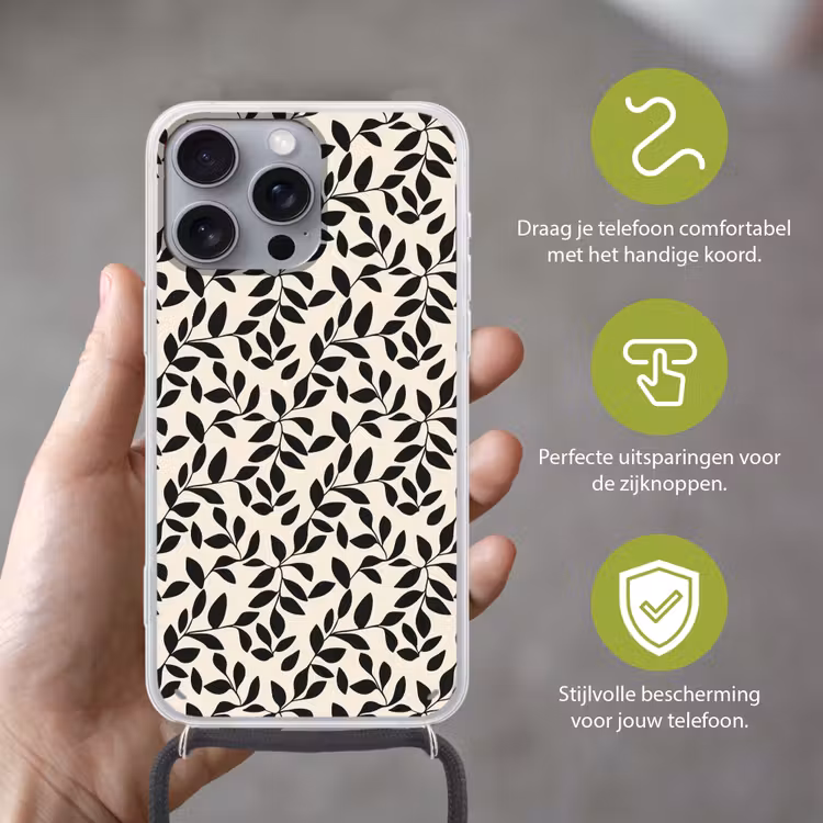 Telefoonhoesje met koord - Elegant - Patroon - Zwart - Beige — 4