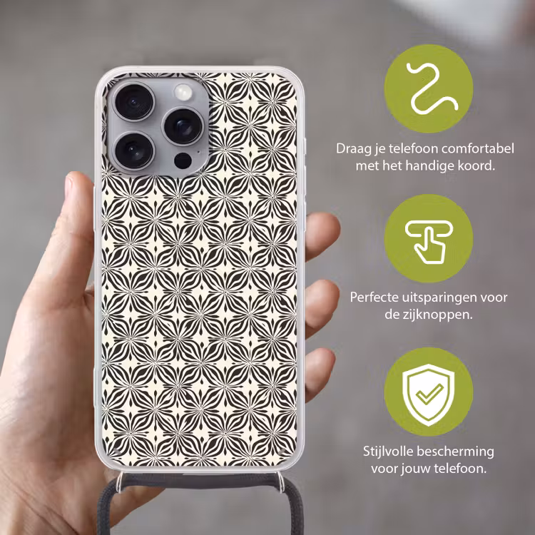 Telefoonhoesje met koord - Grafisch - Patroon - Zwart — 4