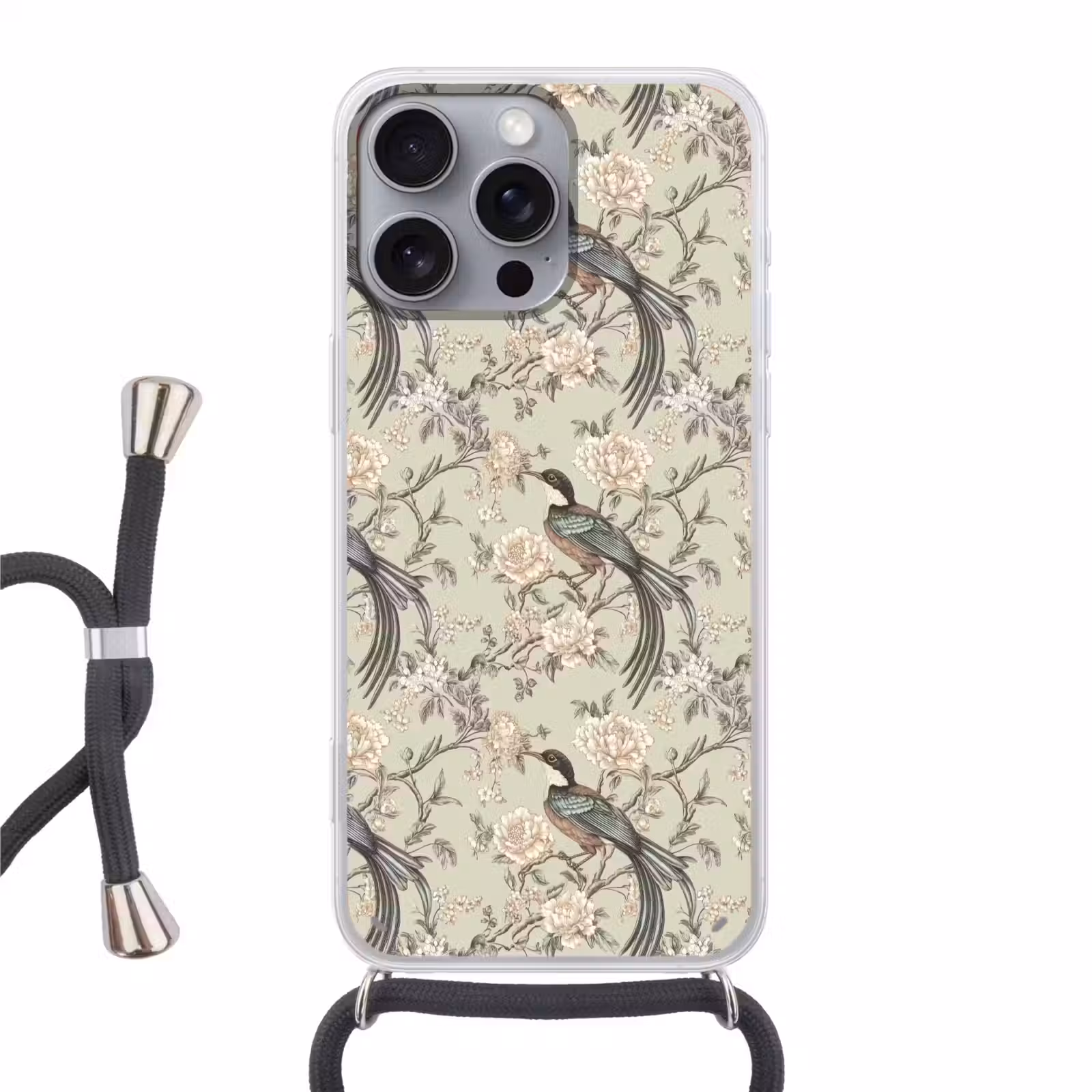 Telefoonhoesje met koord - Bloem - Vogel - Kleurrijk — 1