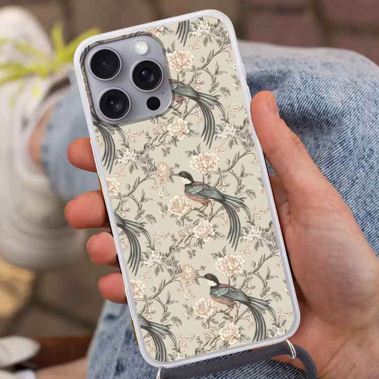 Telefoonhoesje met koord - Bloem - Vogel - Kleurrijk — 2