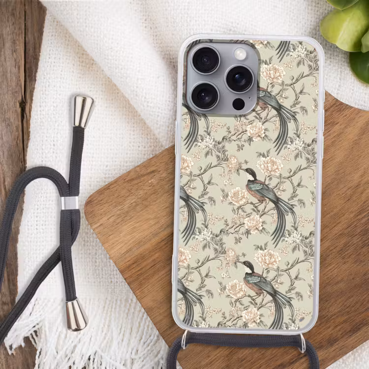 Telefoonhoesje met koord - Bloem - Vogel - Kleurrijk — 3