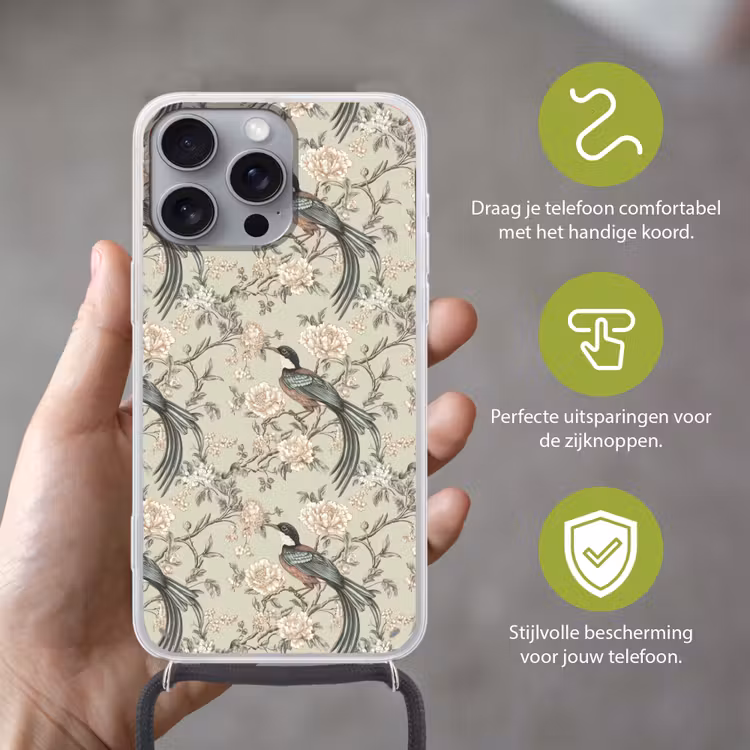 Telefoonhoesje met koord - Bloem - Vogel - Kleurrijk — 4