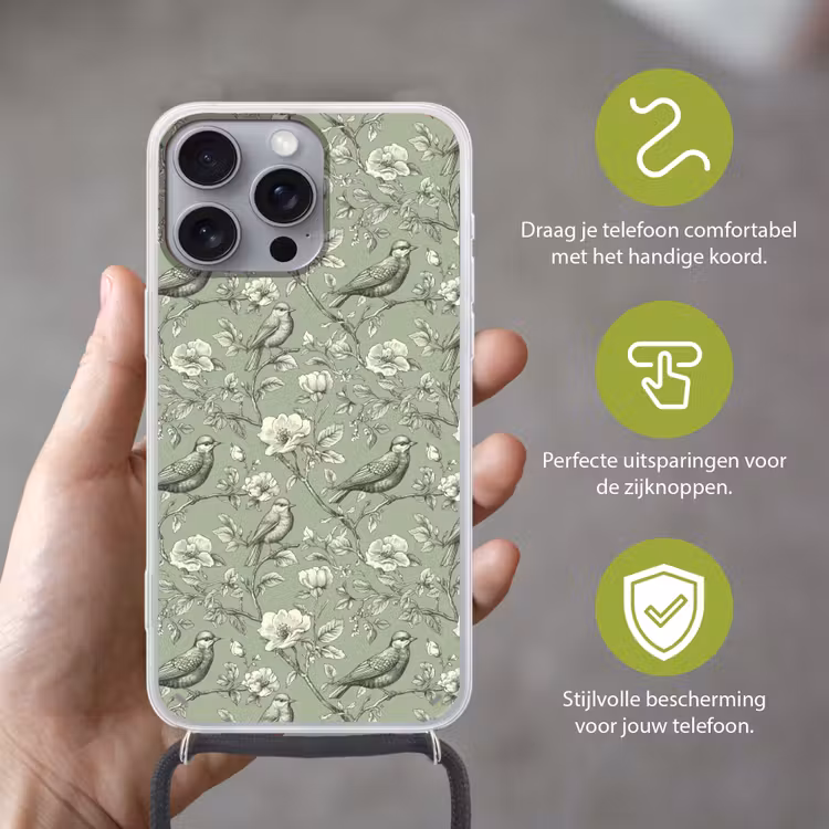 Telefoonhoesje met koord - Klassiek - Botanisch - Groen — 4