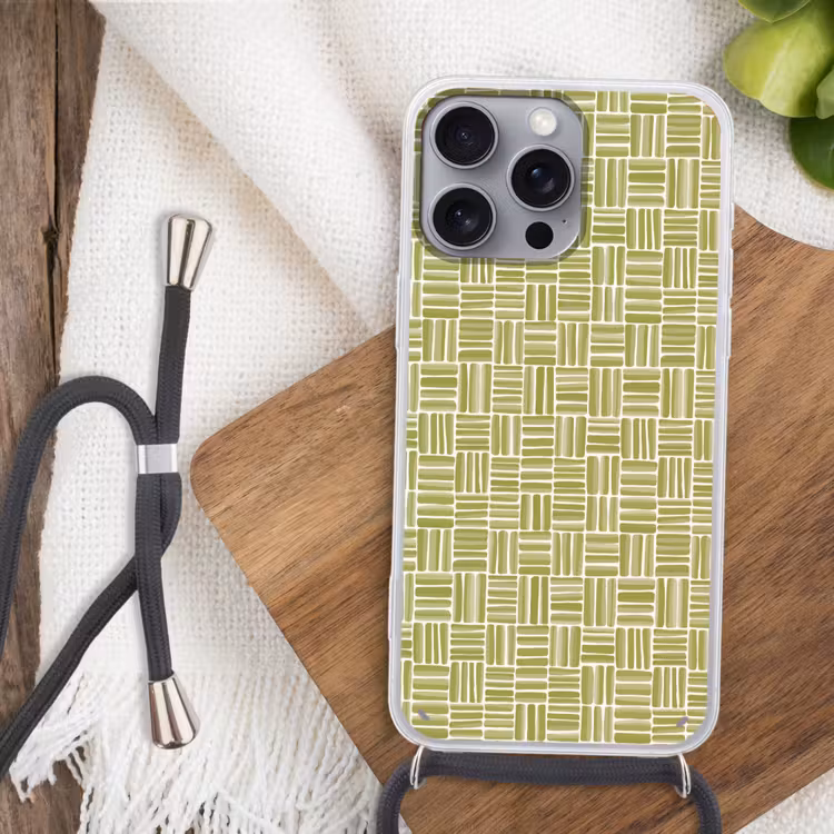 Telefoonhoesje met koord - Vlecht - Patroon - Groen — 3