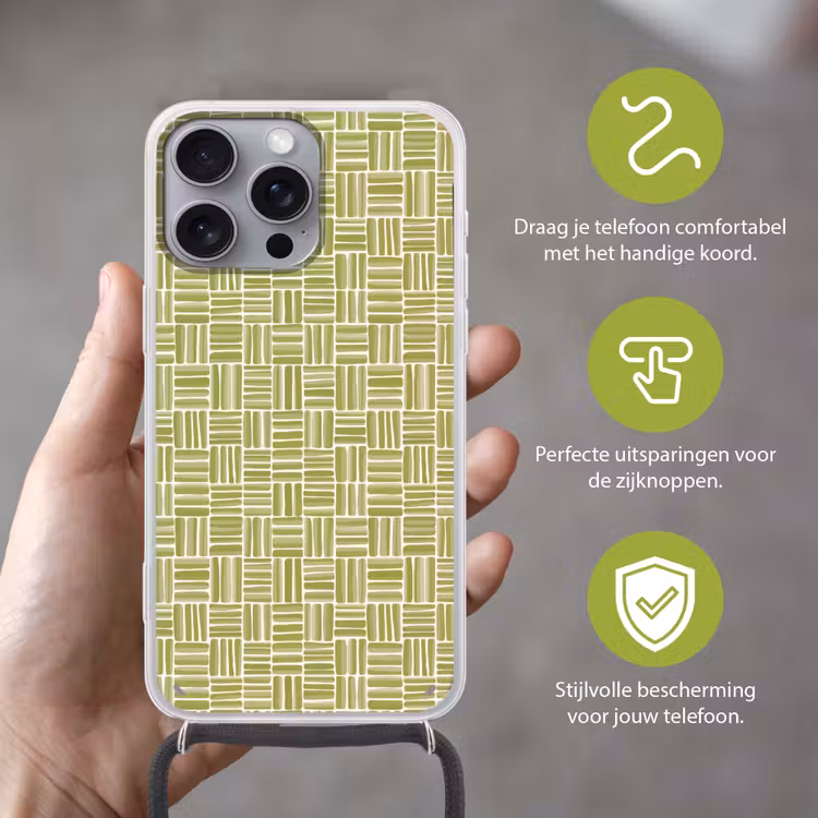 Telefoonhoesje met koord - Vlecht - Patroon - Groen — 4