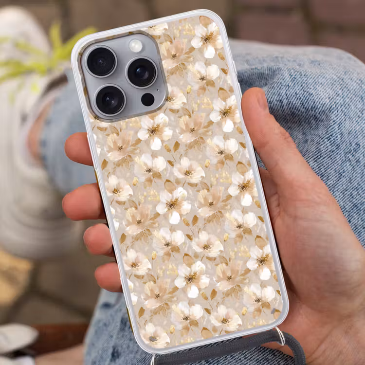 Telefoonhoesje met koord - Bloemen - artistiek - Goud — 2