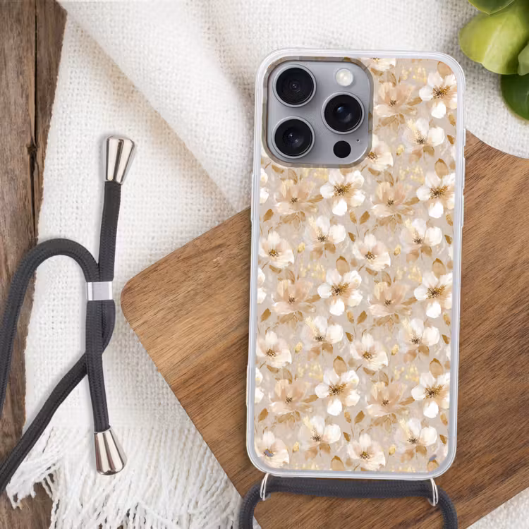Telefoonhoesje met koord - Bloemen - artistiek - Goud — 3