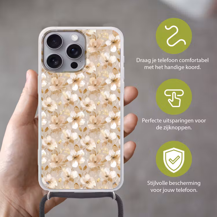 Telefoonhoesje met koord - Bloemen - artistiek - Goud — 4