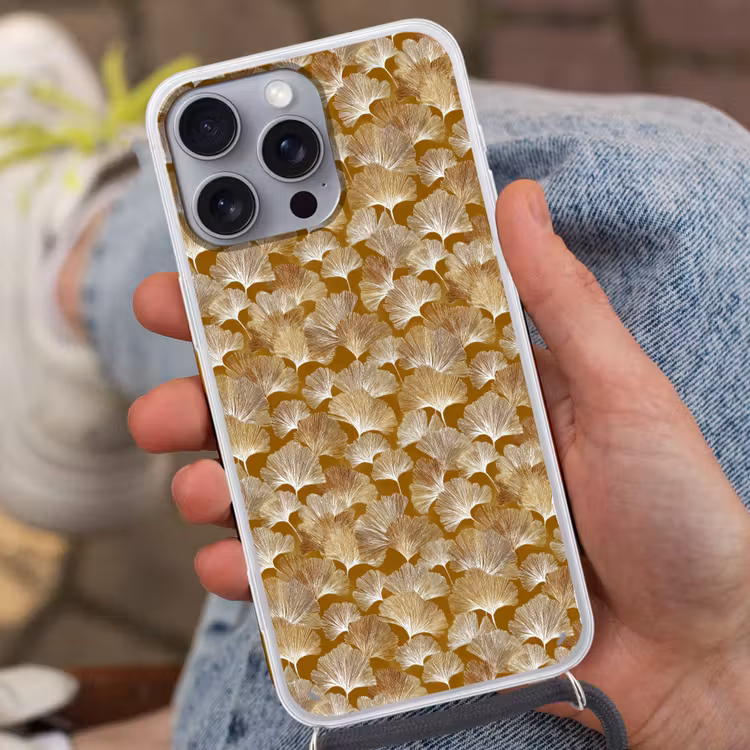 Telefoonhoesje met koord - Ginkgo - Bladeren - Goud — 2