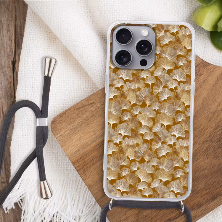 Telefoonhoesje met koord - Ginkgo - Bladeren - Goud — 3