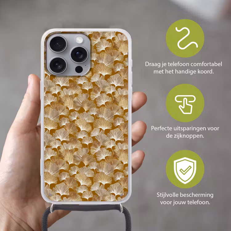 Telefoonhoesje met koord - Ginkgo - Bladeren - Goud — 4