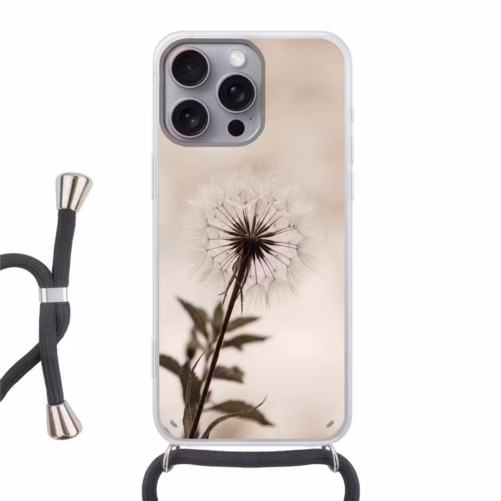 Telefoonhoesje met koord - Paardenbloem - Minimalistisch - Wit — 1