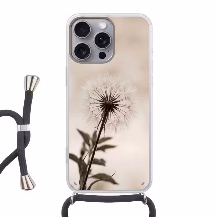 Telefoonhoesje met koord - Paardenbloem - Minimalistisch - Wit — 1