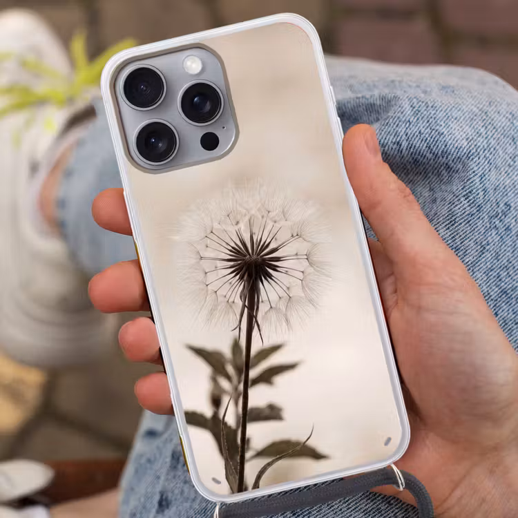 Telefoonhoesje met koord - Paardenbloem - Minimalistisch - Wit — 2