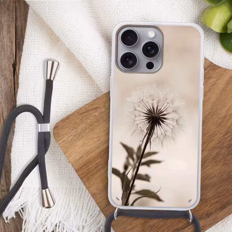 Telefoonhoesje met koord - Paardenbloem - Minimalistisch - Wit — 3