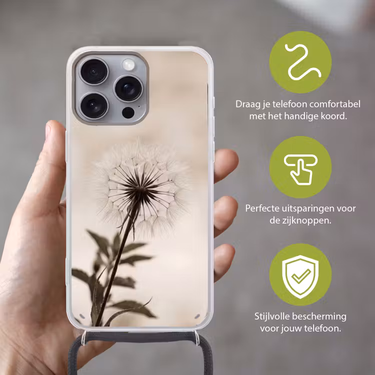 Telefoonhoesje met koord - Paardenbloem - Minimalistisch - Wit — 4