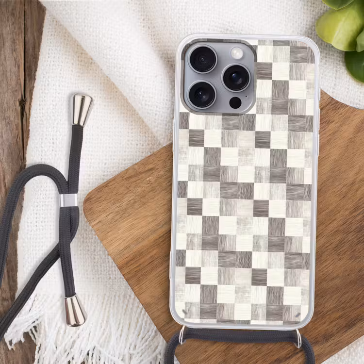 Telefoonhoesje met koord - Patroon - Dambord - Houtnerf — 3