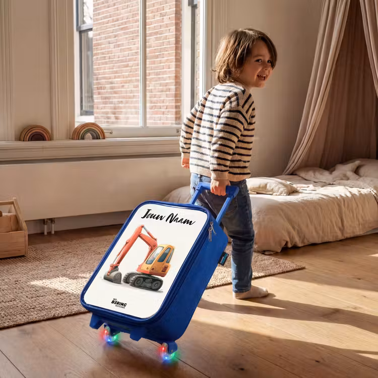 Kinderkoffer met naam - Blauw - Graafmachine - Getekend - Oranje — 3