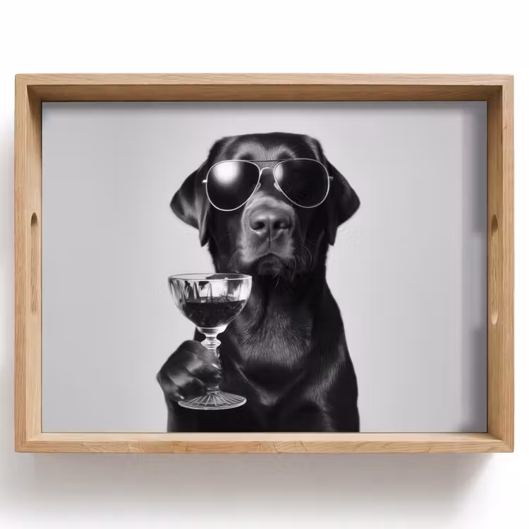 Dienblad - Hond - Zwart - Wijnglas - Zonnebril