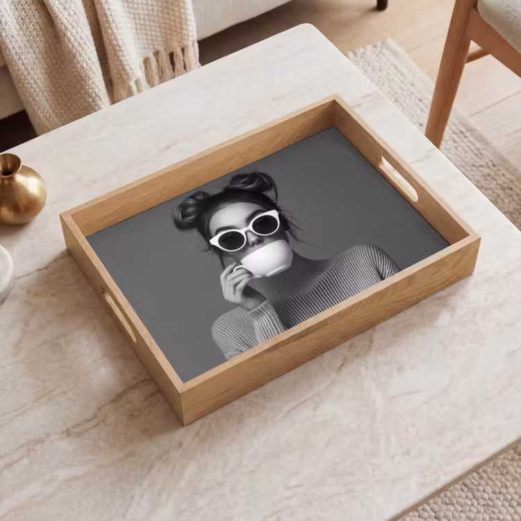 Dienblad - Vrouw - Koffie - Zwart - Wit — 2