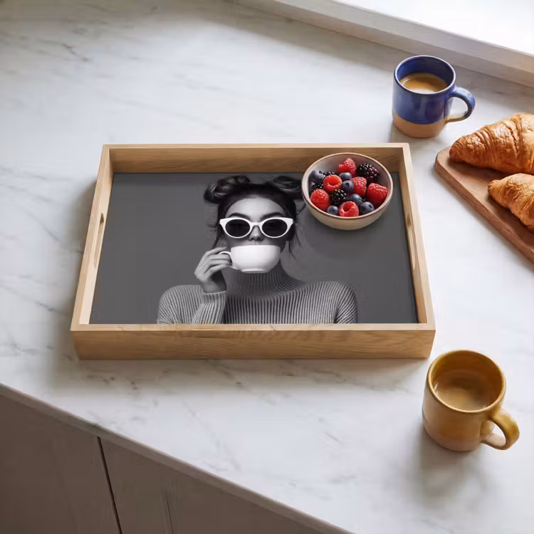 Dienblad - Vrouw - Koffie - Zwart - Wit — 4