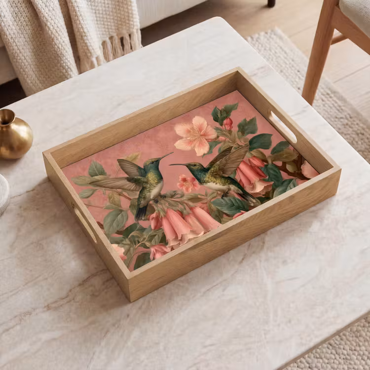 Dienblad - Kolibries - Bloemen - Groen - Roze — 2