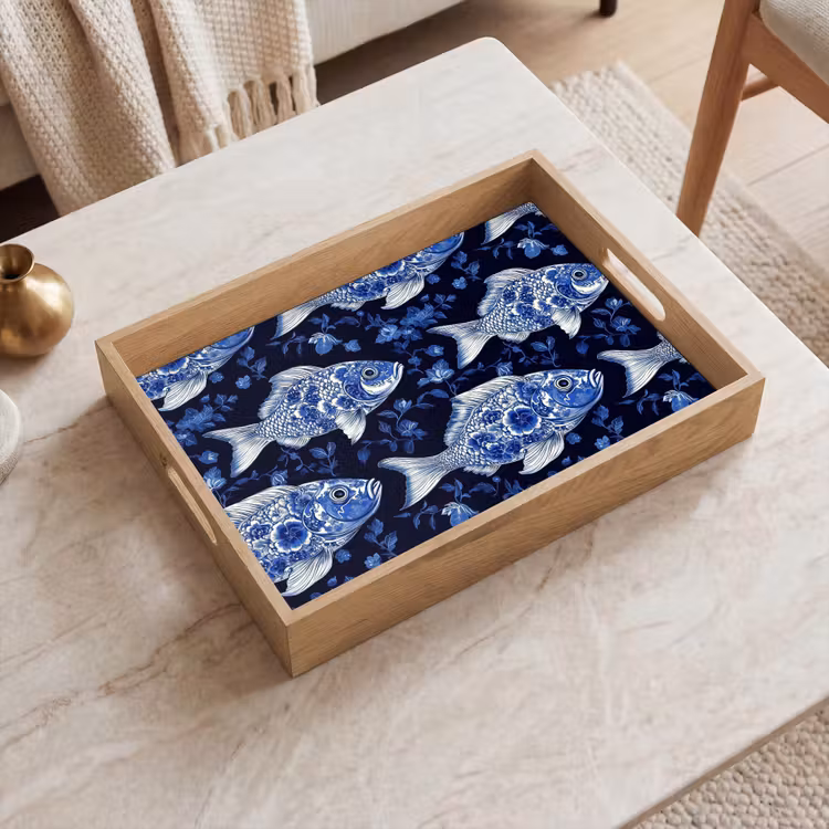 Dienblad - Vissen - Bloemen - Blauw — 2