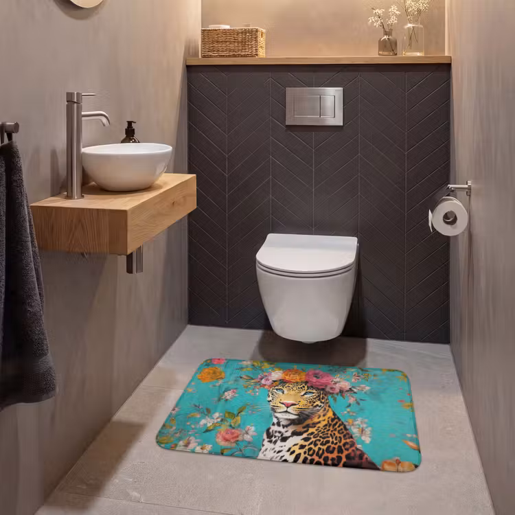 Wc Mat - Luipaard - Bloemen - Kroon — 2