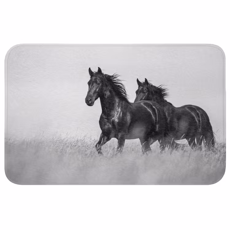 Wc Mat - Paarden - Gras - Zwart - Wit — 1