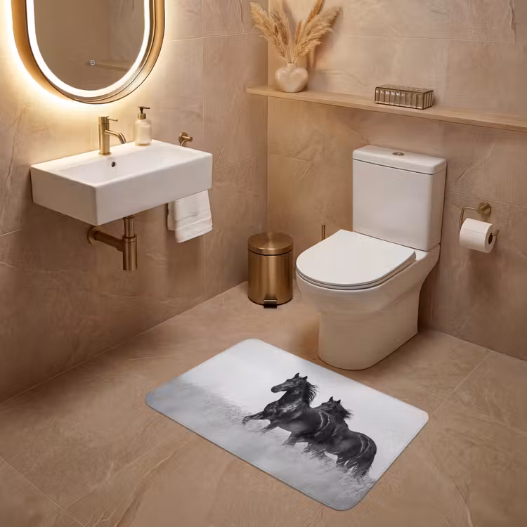 Wc Mat - Paarden - Gras - Zwart - Wit — 4