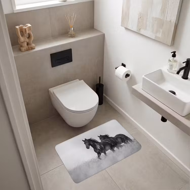 Wc Mat - Paarden - Gras - Zwart - Wit — 6