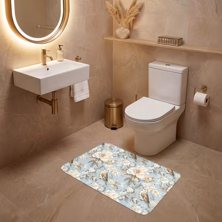Wc Mat - Botanisch - Zangvogel - Blauw — 4