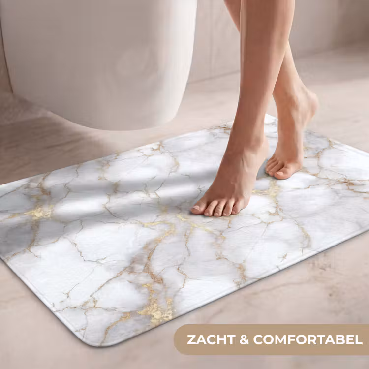 Wc Mat - Wit - Goud - Marmer - Grijs — 7