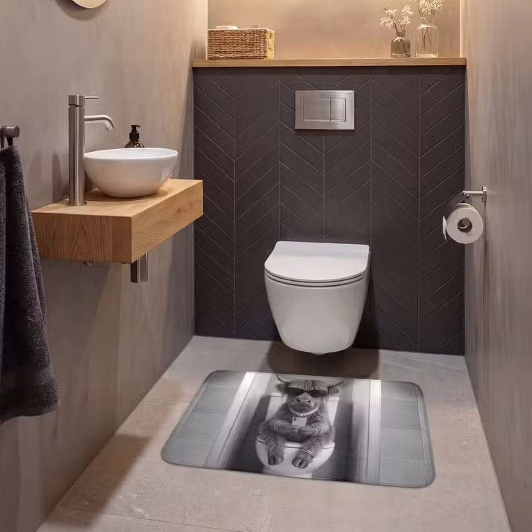 Wc Mat - Stier - Telefoon - Toilet - Zwart - Wit — 2