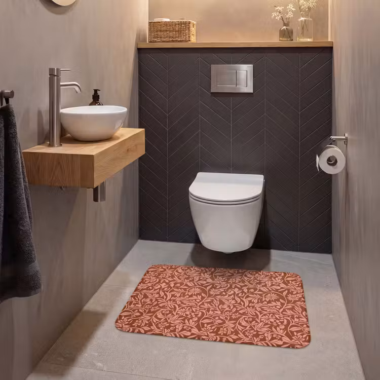 Wc Mat - Bloemen - Print - Roze — 2