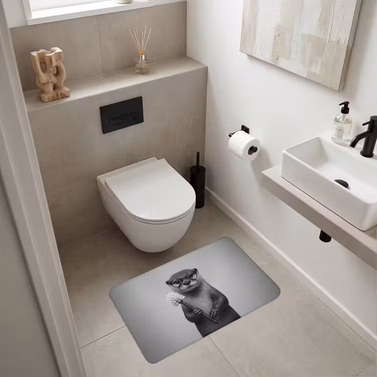 Wc Mat - Otter - Wc-borstel - Bril - Zwart - Wit — 6