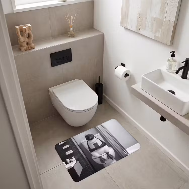 Wc Mat - Pinguïn - Telefoon - Toilet - Zwart - Wit — 6
