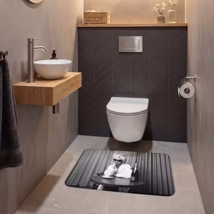Wc Mat - Vrouw - Bubbels - Zwart - Wit — 2