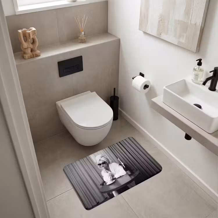 Wc Mat - Vrouw - Bubbels - Zwart - Wit — 6
