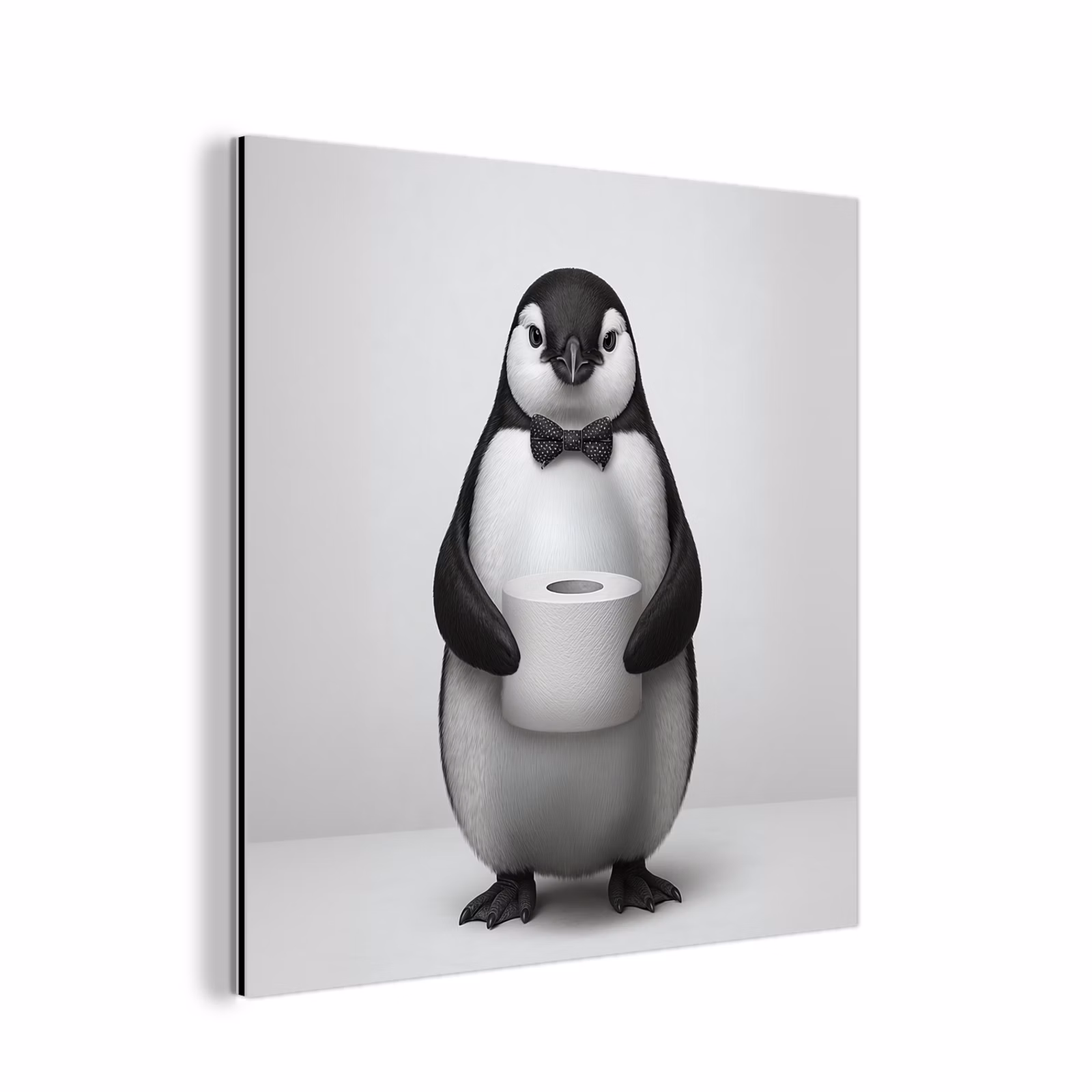 Aluminium schilderij - Pinguïn met Strikje en Toiletpapier — 1