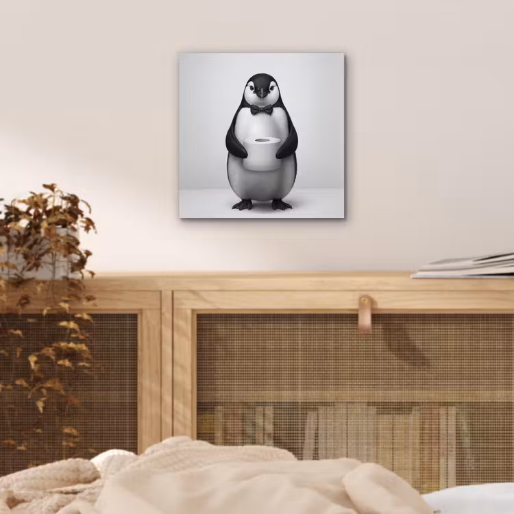 Aluminium schilderij - Pinguïn met Strikje en Toiletpapier — 4