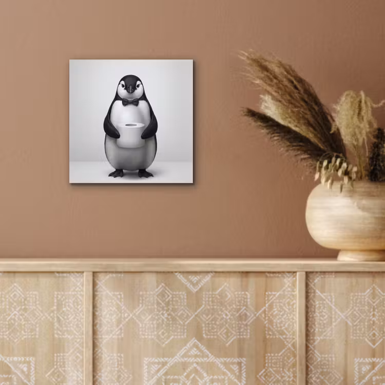 Aluminium schilderij - Pinguïn met Strikje en Toiletpapier — 5