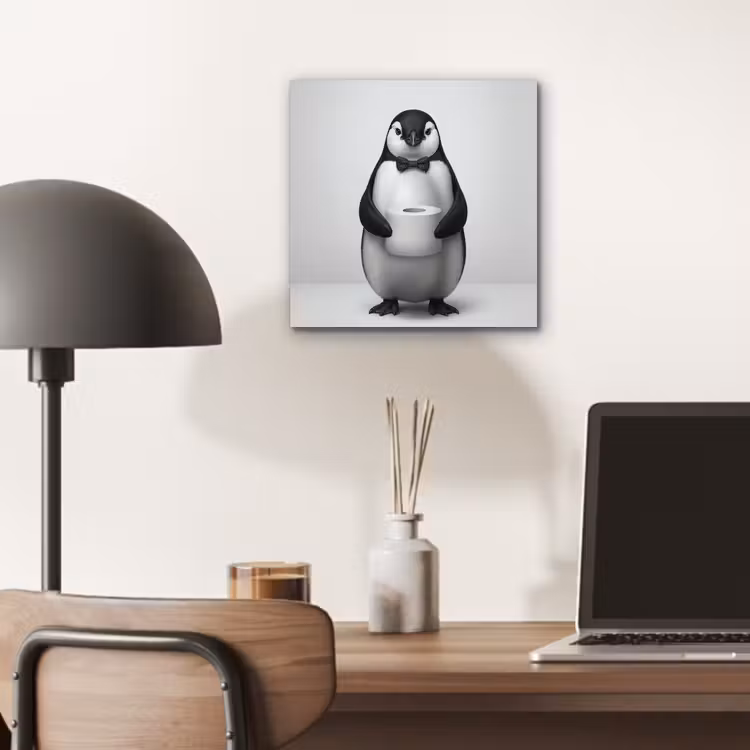 Aluminium schilderij - Pinguïn met Strikje en Toiletpapier — 6