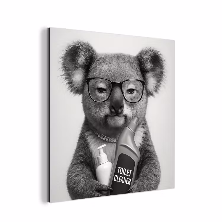 Aluminium schilderij - Koala op Toilet Zwart Wit
