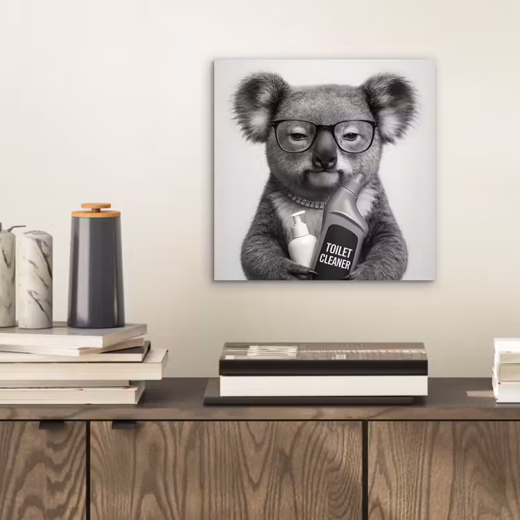 Aluminium schilderij - Koala op Toilet Zwart Wit — 2